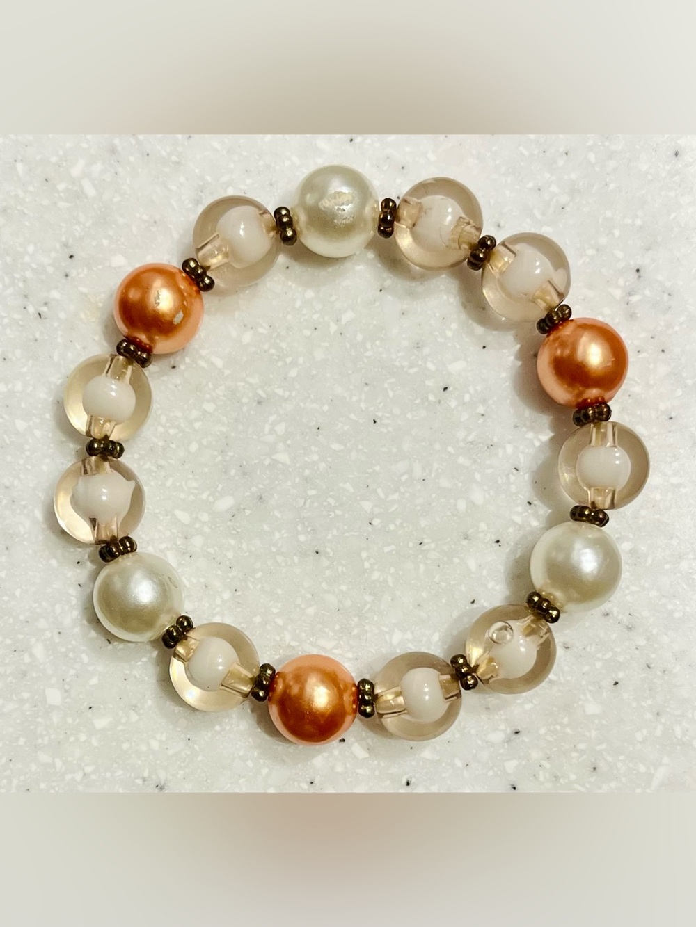Vintage Pearl and Amber Beaded Stretch Bracelet